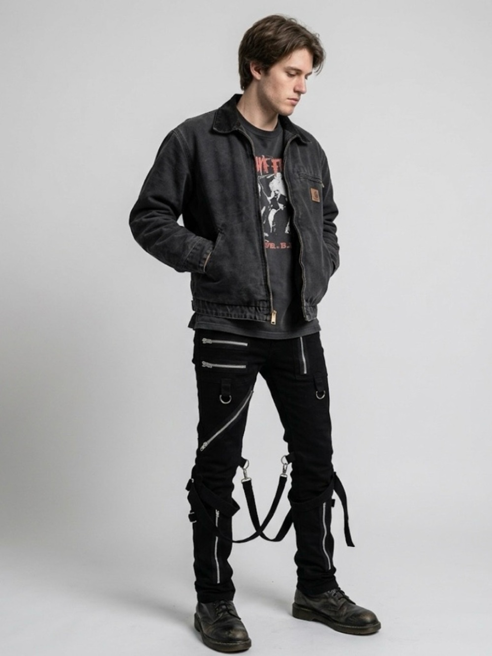 Tripp NYC Black Bondage Pants Multi Zip Straps Goth Punk Unisex Size 28